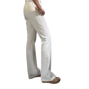 Y2K Cache Flare Mid Rise Pant Vintage Ivory Cream Stretch Flat Front 4 XS